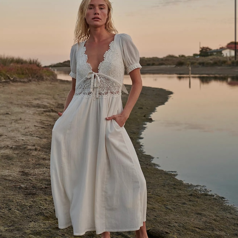 Free People White Lace Midi Dress